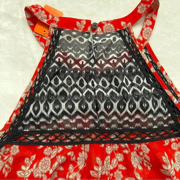 MEADOW RUE Women Top Small Red Black Eyelet Sheer Boho Casual Summer Outdoor - Picture 8 of 17